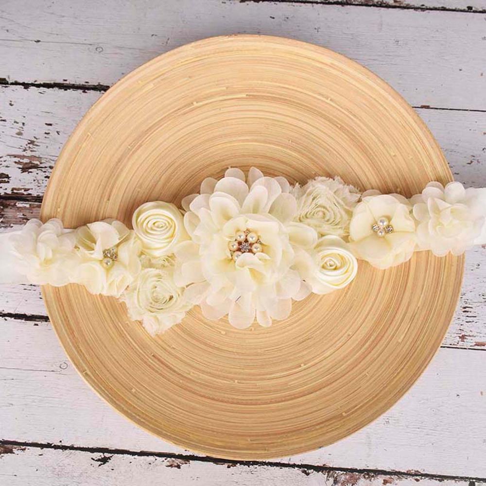 Solid Color Handmade Chiffon Flower Women Sash Hand Sewning Beads Floral Maternity Belt Bridesmaids Dress Decoration Photo Props