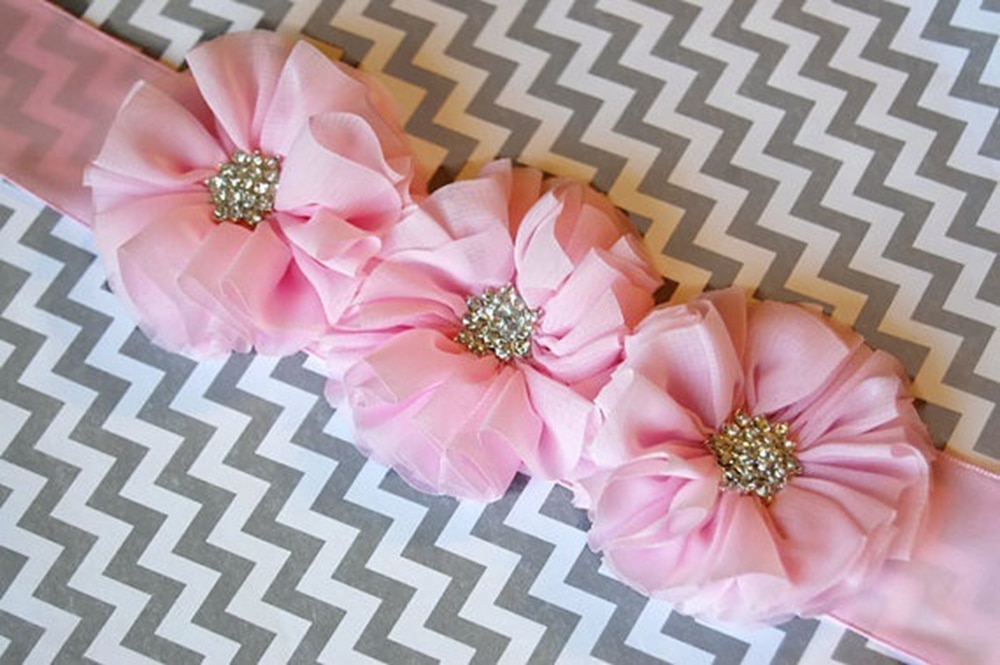 Shining Maple Leaf Rhinestone Floral Women Belt Solid Color Artificial Flower Sash Adjustable Maternity Waistband Photo Props