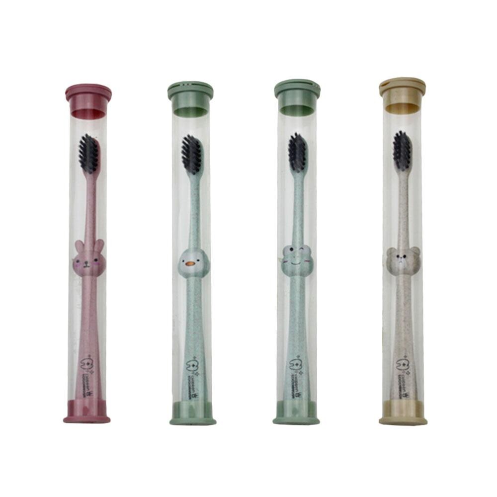 Baby Toothbrush Cartoon Portable Travelling Children Bamboo Charcoal Fur Toothbrush Natural Wheat Straw Toddler Kid Oral Care