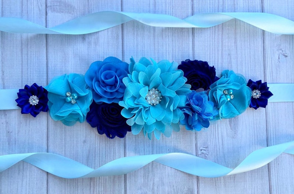 Fashion Handmade Chiffon Flower Sash Shining Rhinestone Polygonal Floral Waistband Maternity Photography Prop Clothing Ornaments