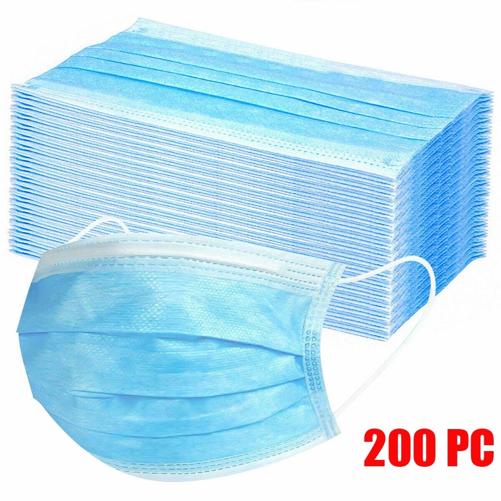 10/200pc Masks Halloween Cosplay Blue Dust Mask Respirator 10/200pc Disposable Face Mask 3ply Ear Loop Mascara Facescarf