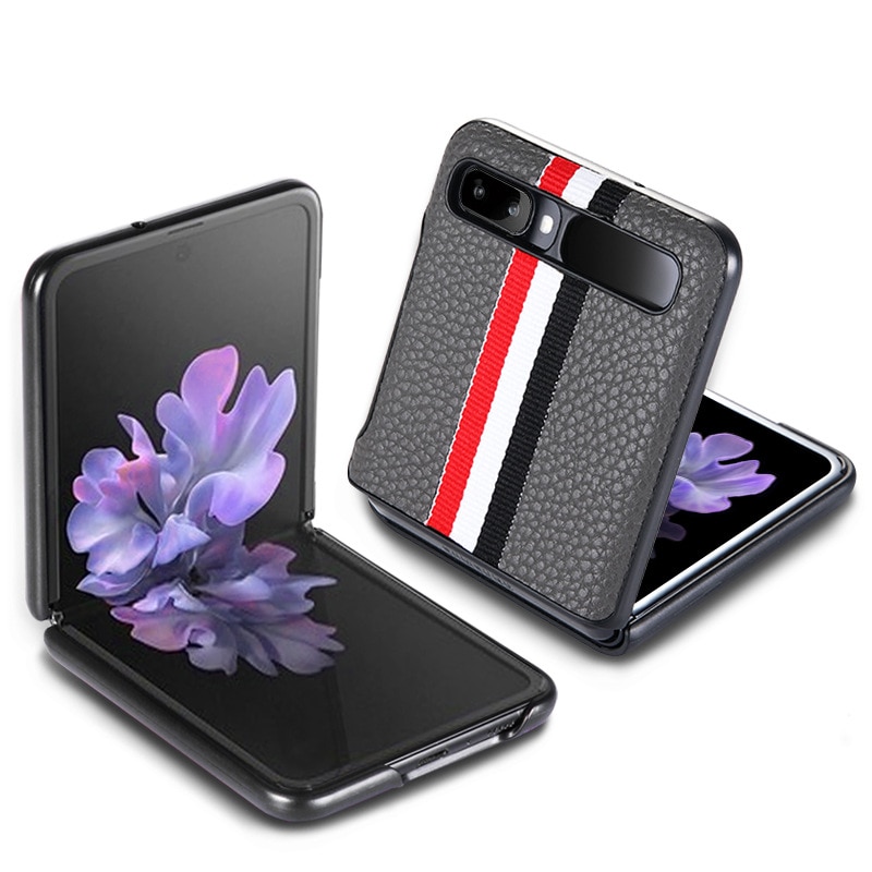 Mode Litschi korn kreuz muster für Samsung Galaxy Z Flip Abdeckung Anti-knock luxus leder plain