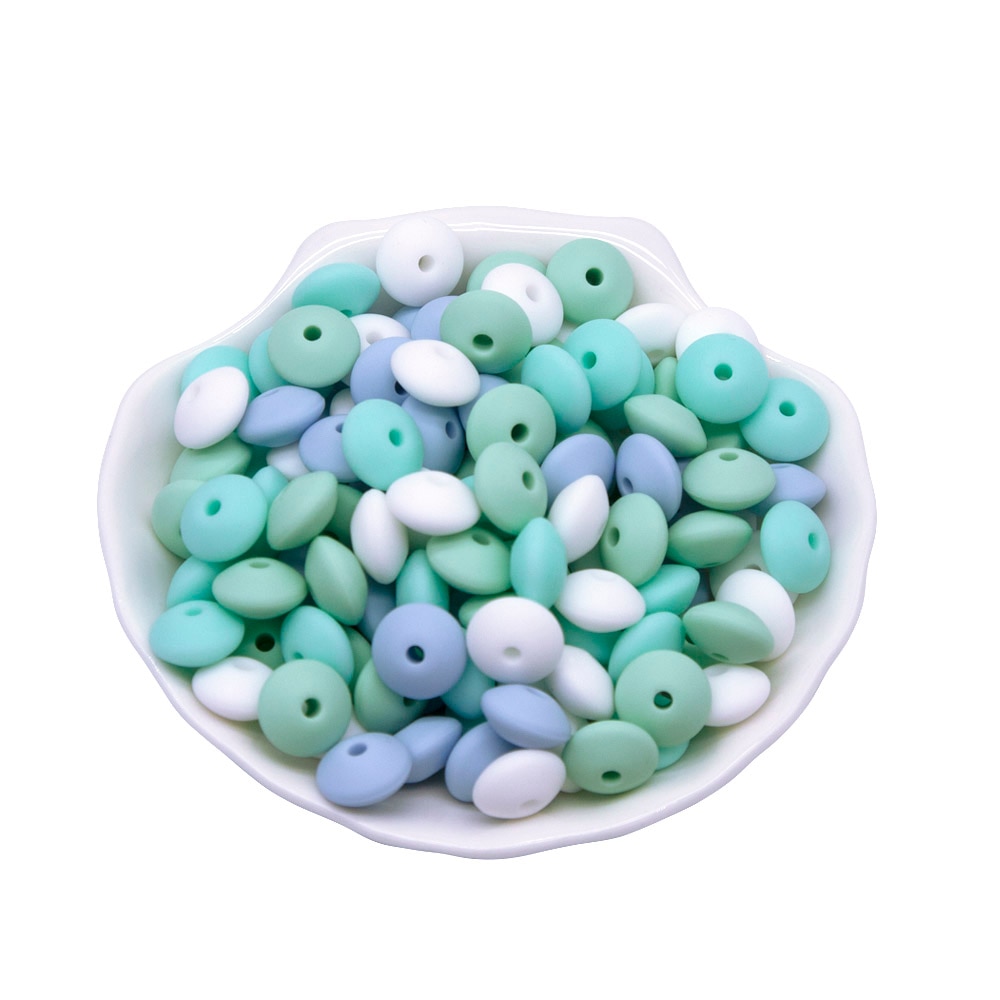 Cute-idea 12mm 100pcs Silicone lentil Beads teether abacus Safe baby Toys soft chewable colorful teething BPA FREE Food Grade