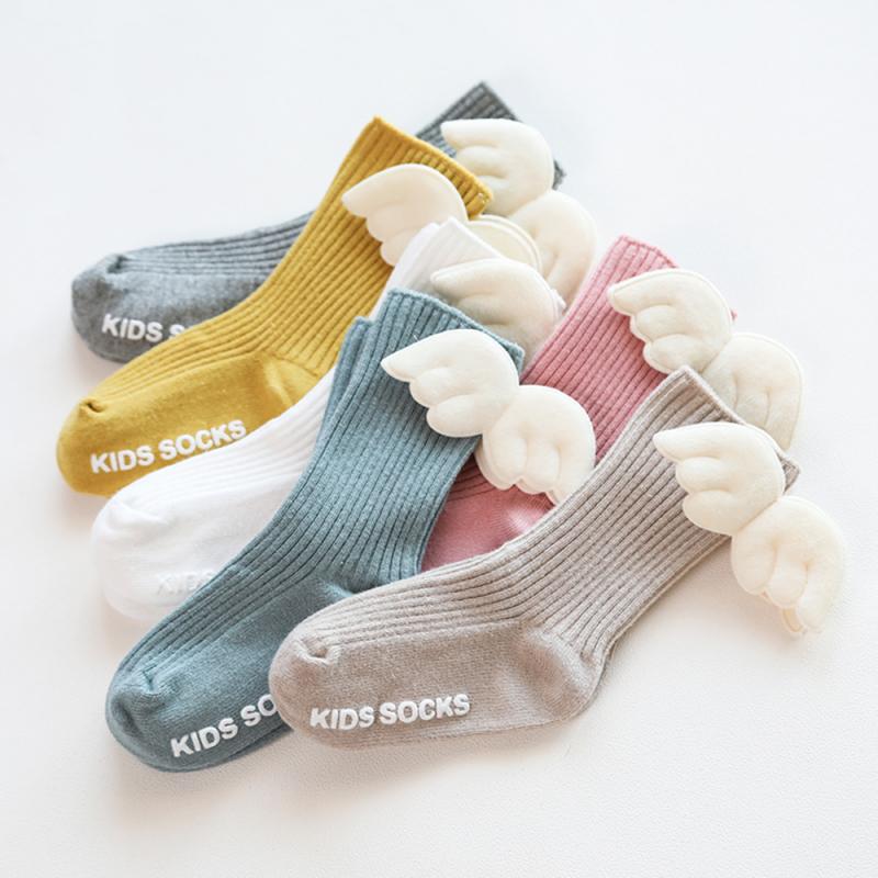 Baby Clothing Baby Knee High Socks Solid Candy Color Toddler Short Socks Cute Angel Wing Summer Autumn Cotton Socks For Children