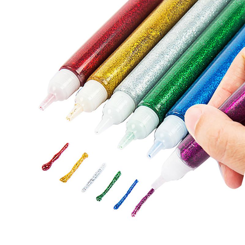 12pcs Color Drawing Glitter Powder Adhesive Paper Flower Crafts Phone Case DIY Child Art Painting Super Liquid Glue Nail Gel Pen