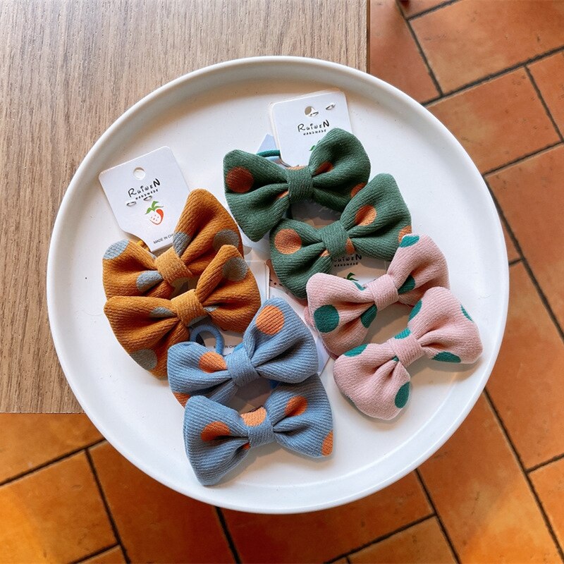 2PCS/Set Bowknot Hair Barrettes Solid Handmade Double Bows Hair Clips Quality Elegant French Clips