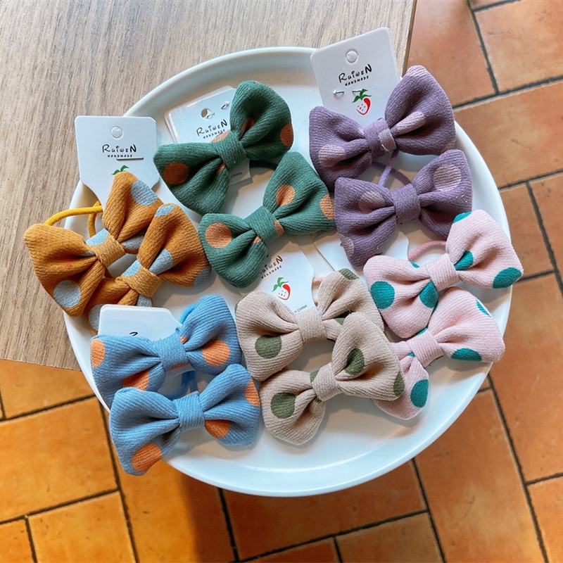 2PCS/Set Cute Mini Bows Headwear Baby Girls Hairpins Double Bow Kids Hair Clips Princess Headdress 2021