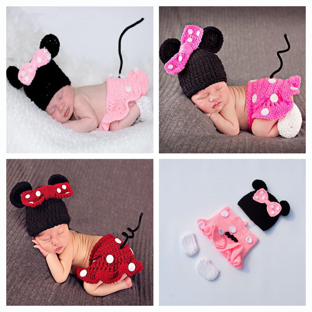 Baby Boy Girls Clothing Photography Props Accessories Newborn Babies 0-3M Knitted Handmade 3-Pack Minnie Costumes for New Born