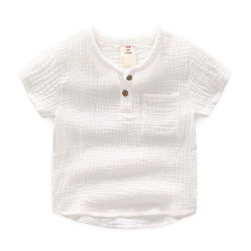 Cotton Linen Boy Shirt Summer Short Sleeve Kids Pocket Design Shirts for Boys Clothes Toddler Boys Clothing Children Tshirt