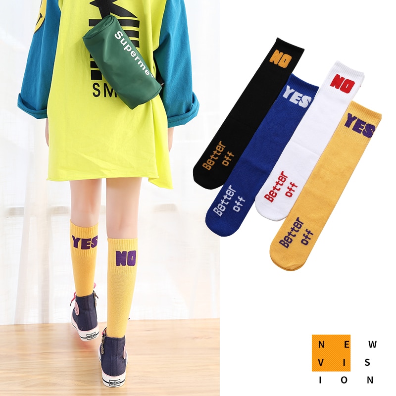 Cotton letters Children Sock for baby girls children Knee High Socks new fashion Asymmetry child Long Socks Over Knee girl Socks