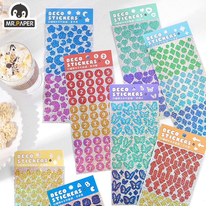 Mr Paper 8 Designs 1Pc Ins Style Shining Fragment Series Creative Hand Account DIY Decor Collage Material Plain Sheet Stickers