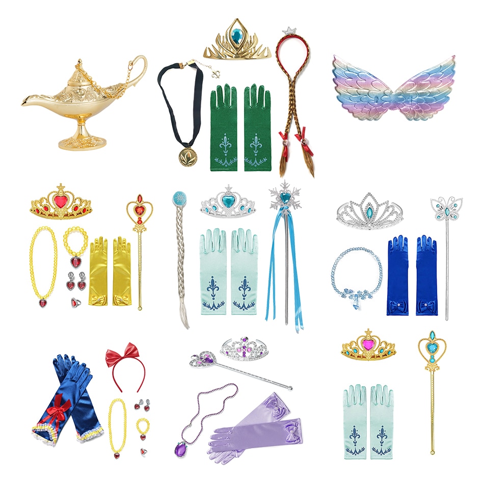 Girls Princess Accessories Anna Elsa Magic Wand Necklace Gloves Earring Bracelet Belle Snow White Sleeping Beauty Handwear Sets