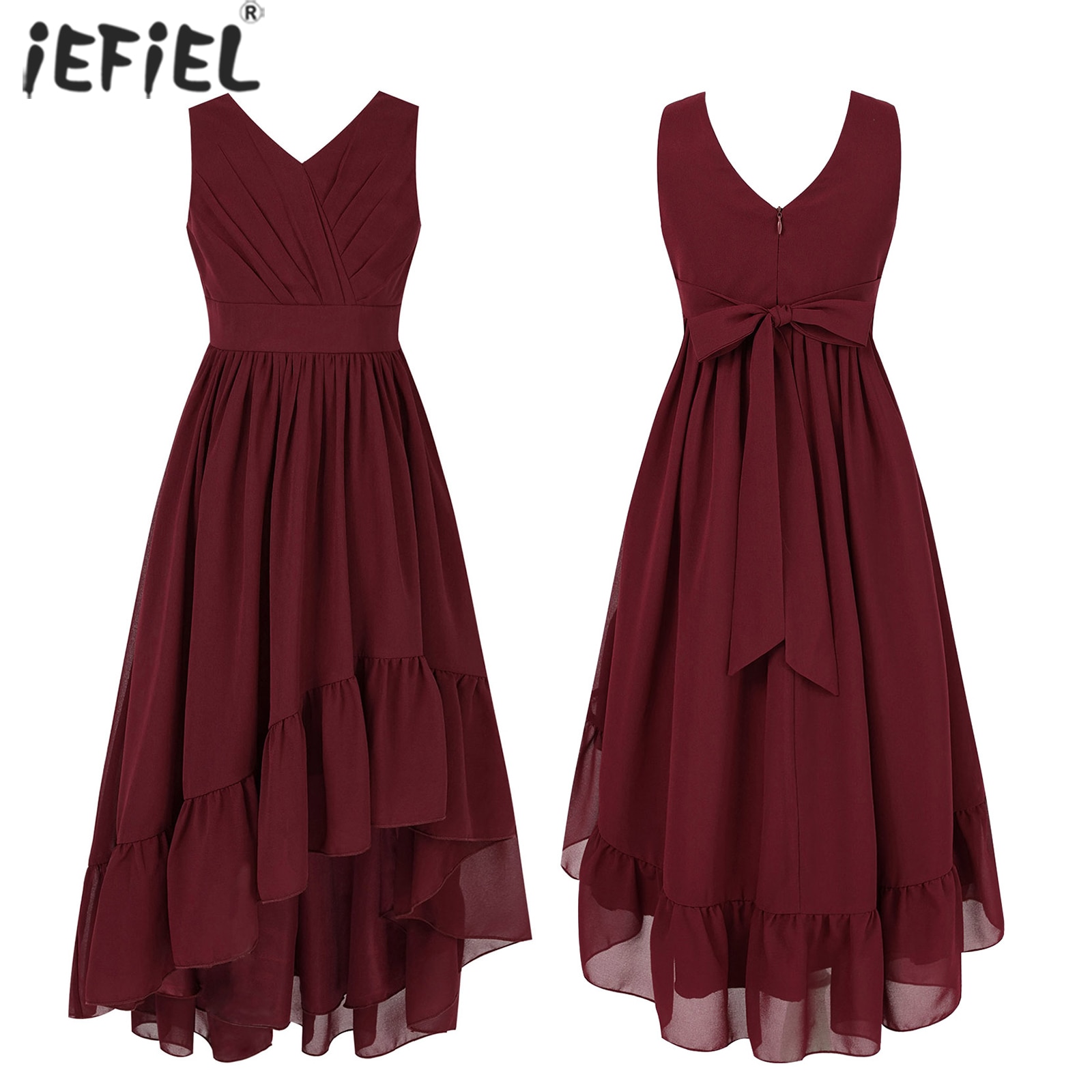 Chiffon Flower Girls Dresses Pleated Ruffle Sleeveless V Neck Wedding Birthday Party Dress Kids Girl Princess Pageant Dresses