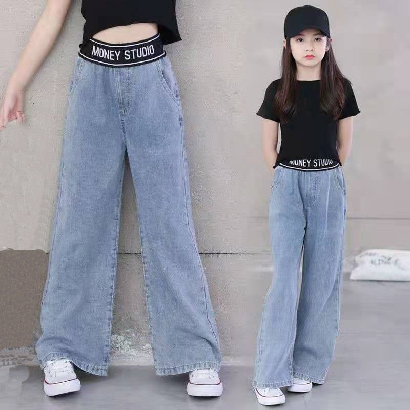 Kids Girls Jeans Spring Autumn Denim for Baby Girl Wide Leg Jeans Children Outwear Long Pants Teenagers Girl Clothing