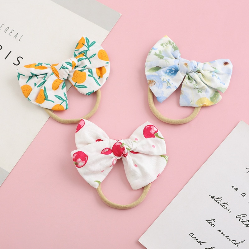 Nylon Baby Headband Girls Hairband Bows Hair Accessories Floral Print Kids Headbands Cotton Newborn Soft traceless Cute