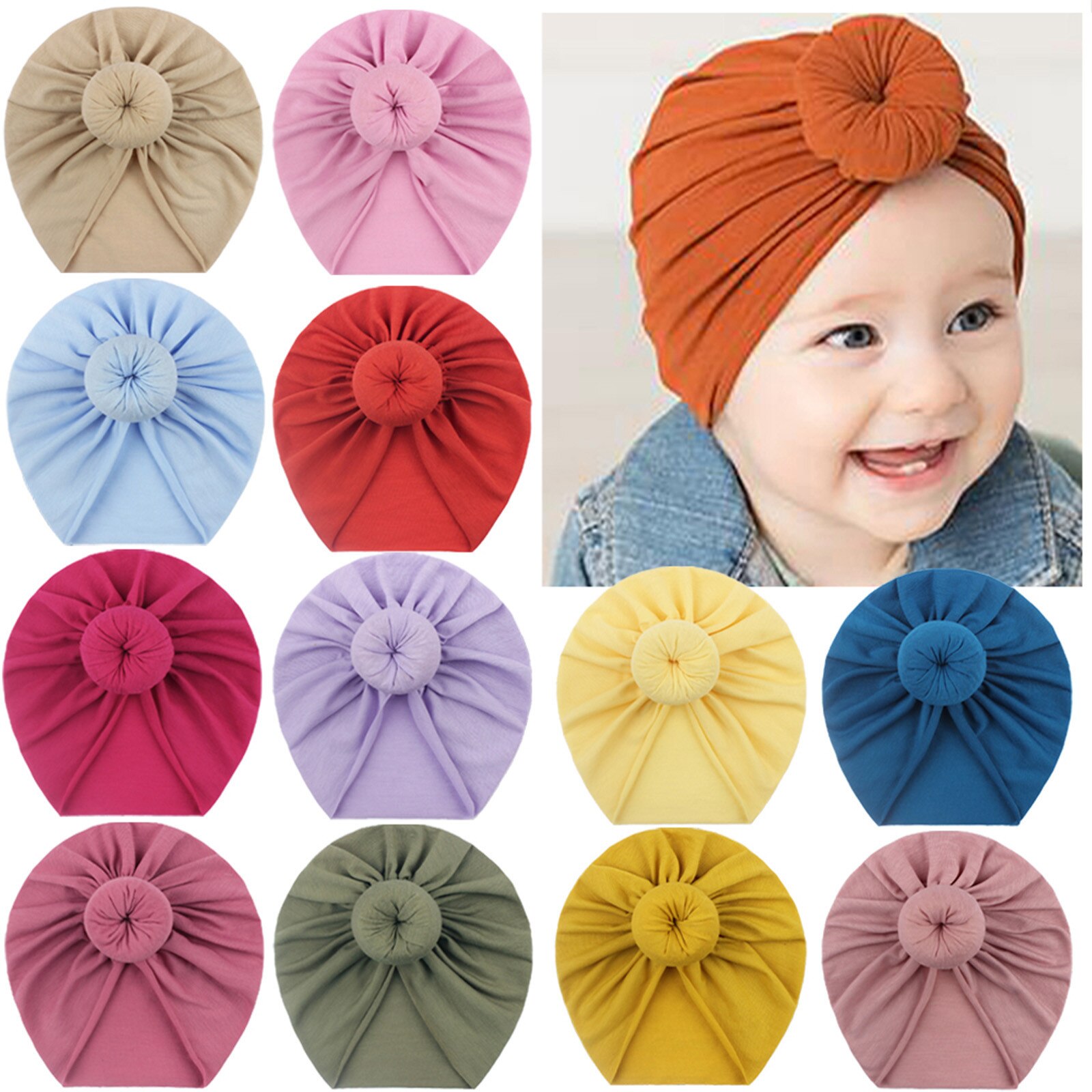 2021baby Accessories Newborn Toddler Kids Baby Boy Girl Solid Knot Hats Turban Cotton Beanie Candy Color Hat Winter Warm Cap