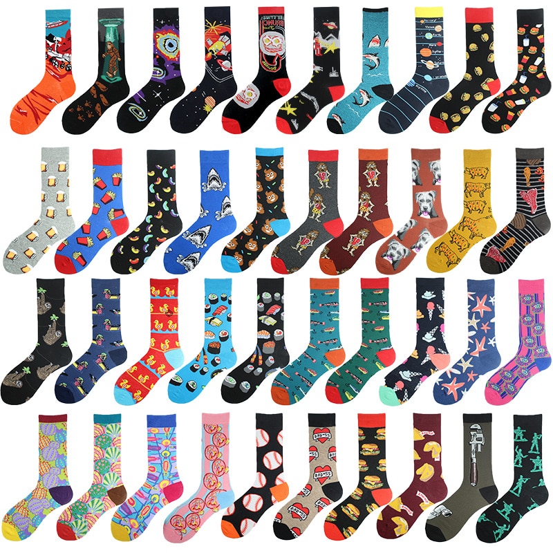 Sushi Beef Shark Beer Design Hip Hop Funny Socks Men Happy Soldier Planet Crew Socks Harajuku Big Size Sokken Unisex Skateboard