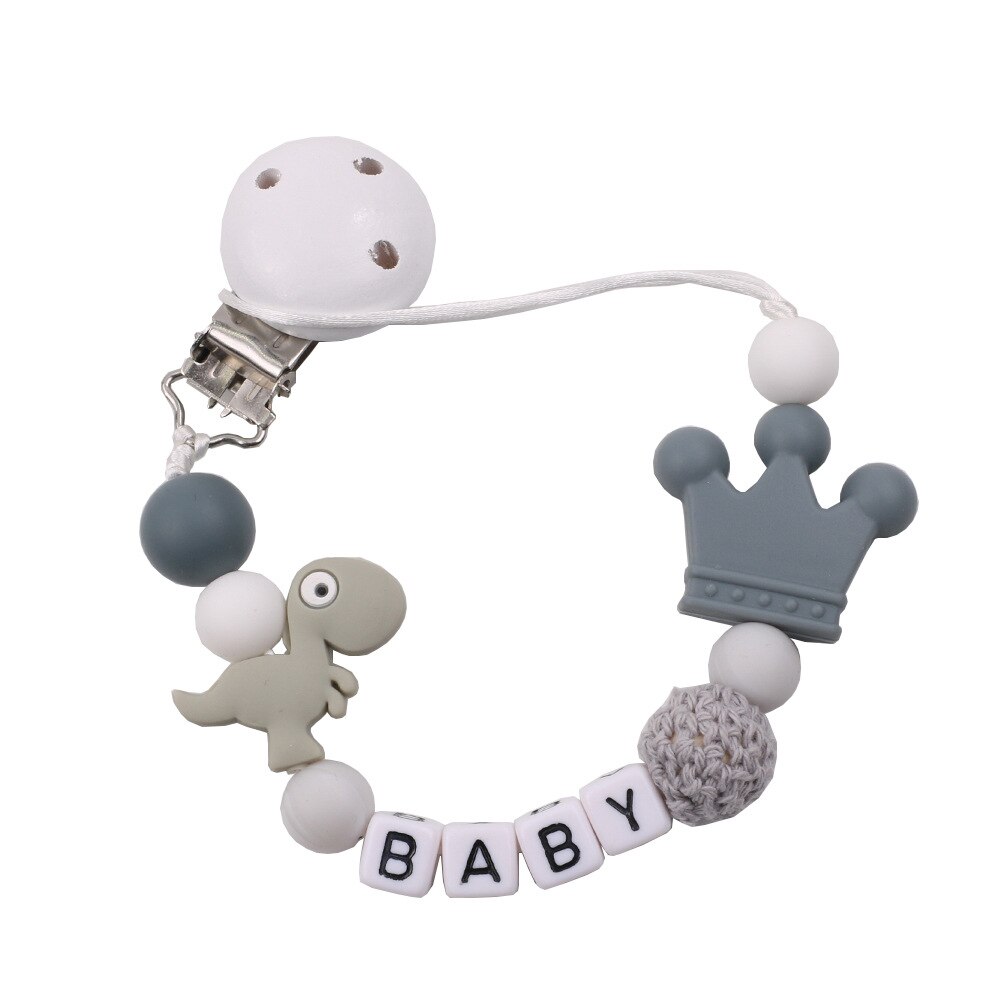 Pacifiers Leashes Baby Pacifier Chain Gum Drop-Preventing Chain Small Dinosaur Silicone Beads Fork Baby Supplies