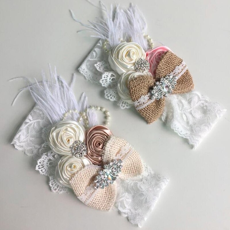 Bow Infant Hair Band Baby Girl Vintage Feather Headbands Rhinestone Lace Bandana Burlap Newborn Hairband Baby Accessories