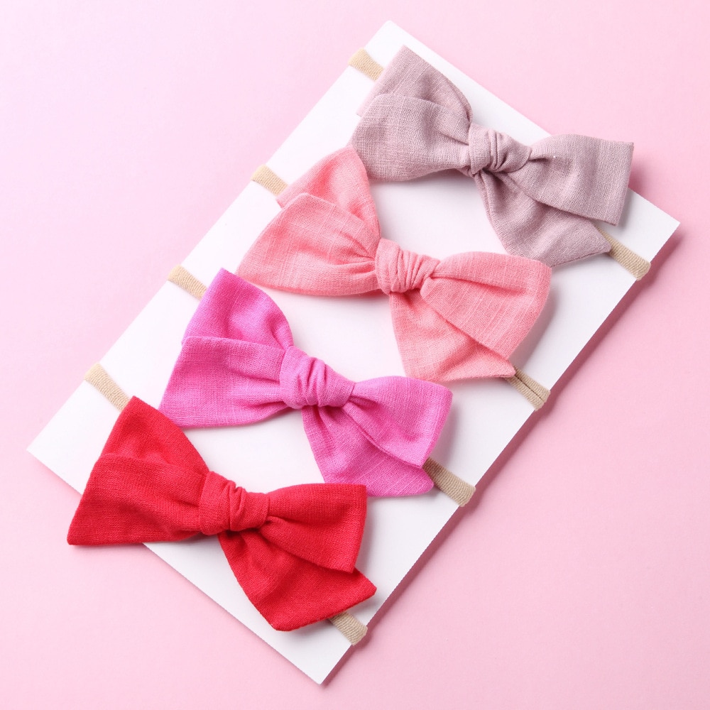 Cute Baby Girl Nylon Headbands Solid Cotton Linen Bows Hair bands for Children Soft Infant Toddler Kids Hair Accessories