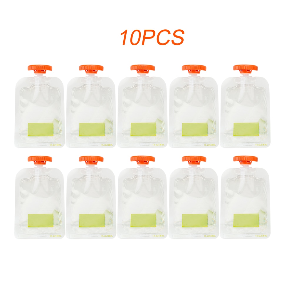 10pcs/set Home Kitchen Reusable Baby Food Pouches Portable Fruit Vegetable Newborn Easy Clean Feeding Supplement Package Travel