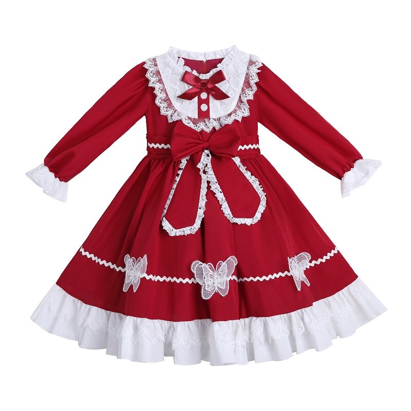 Flower Dress For Girls Lolita Bow Causal Wedding Party Evening Frock Costume Princess Kids Tutu Dress