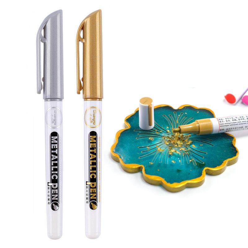 2pcs/Lot Gold Silver Metallic Pen Resin Drawing Pen Acrylic Paint Highlights Permanent Marker For DIY Epoxy Resin Crfat