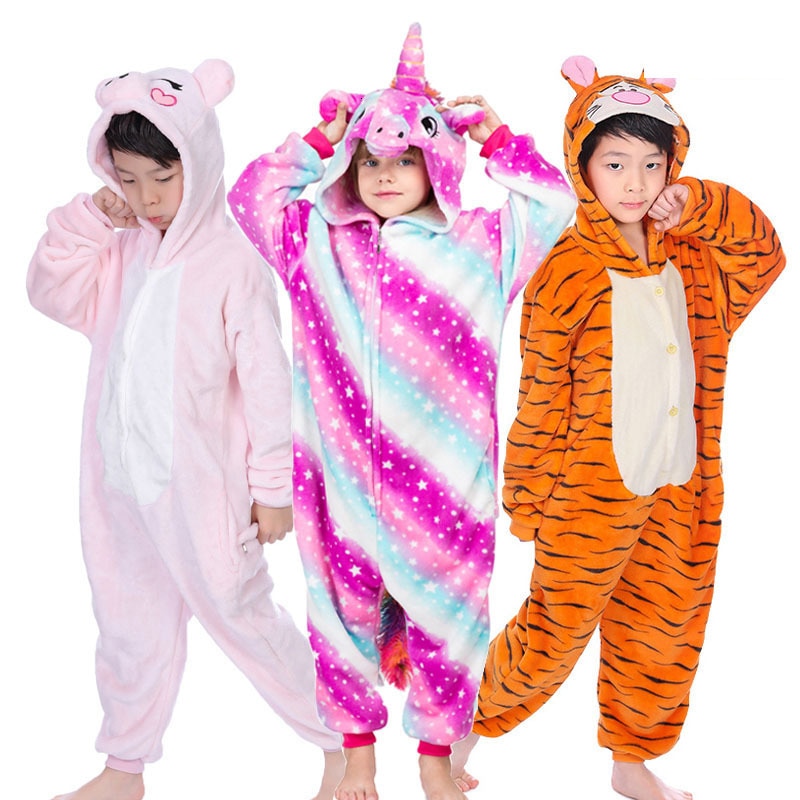 Kigurumi Kids Pajamas for Children Boys Girls Animal Unicorn Pajamas Set Panda Sleepwear Winter Pyjamas Christmas onesie