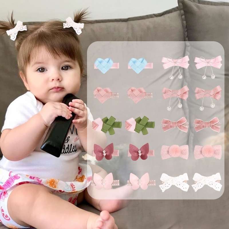 1pair Kids Baby Girl's Hair Clips Cute Bows Heart Children Barrette Toddler Hairgrips Mini Duckbill Clip Baby Hair Accessor