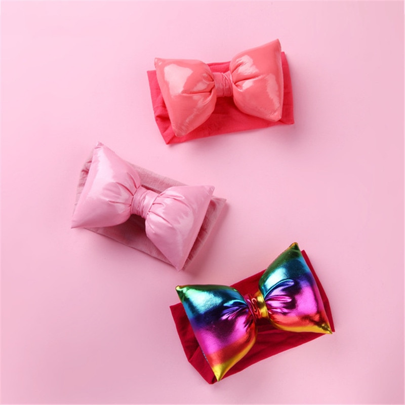 New Style Children's Hair Accessories Nylon Headband Multicolor PU Bowknot Baby Hairband Baby Bows For Baby Girl