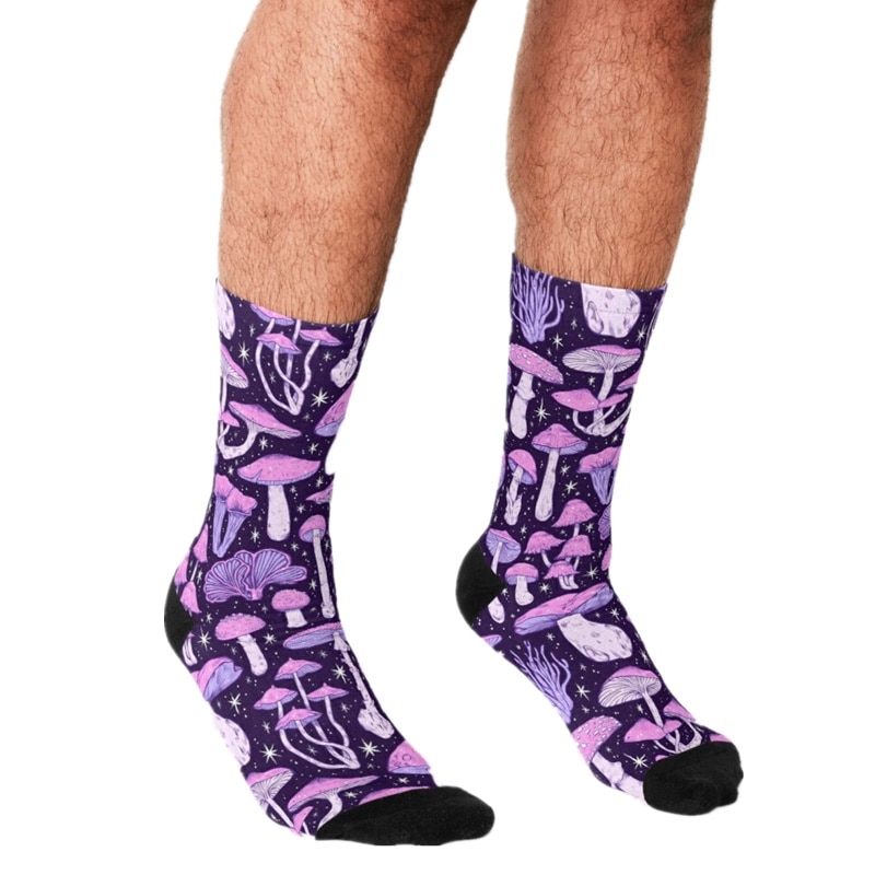 Socks Men harajuku Deadly Mushrooms Dark Purple Printed Happy hip hop Men Socks Novelty Skateboard Crew Casual Crazy Socks
