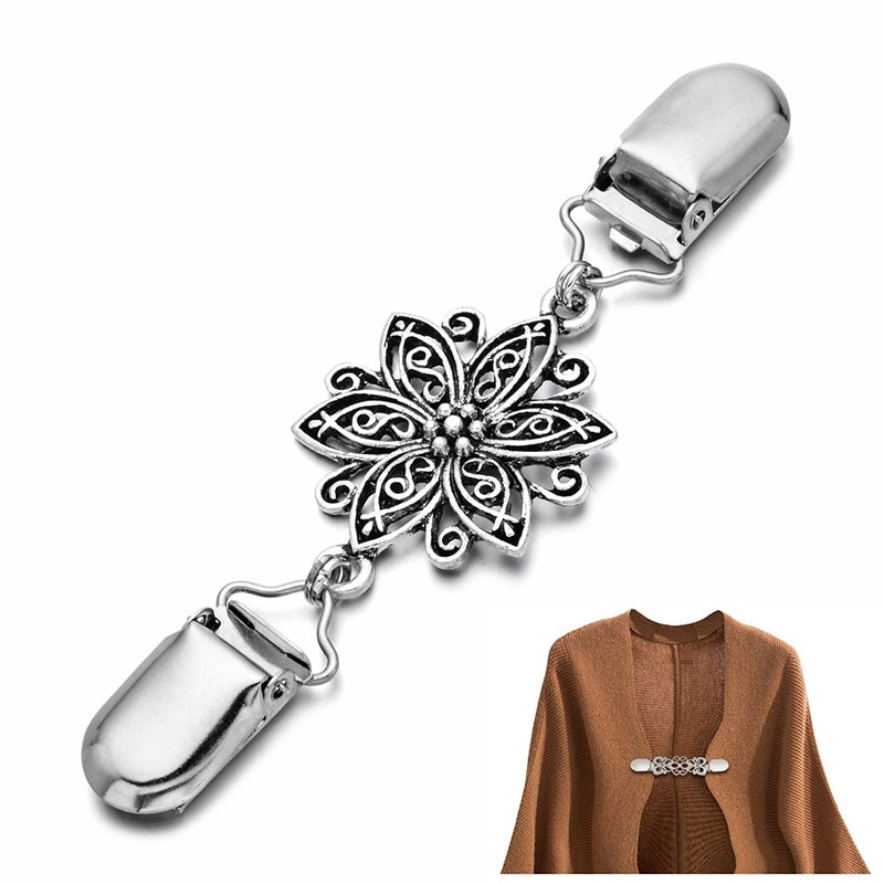 Geschnitzte Blume Strickjacke Clip Verschlüsse Pins Pullover Schal Clips Keeper Kragen Ente-mund