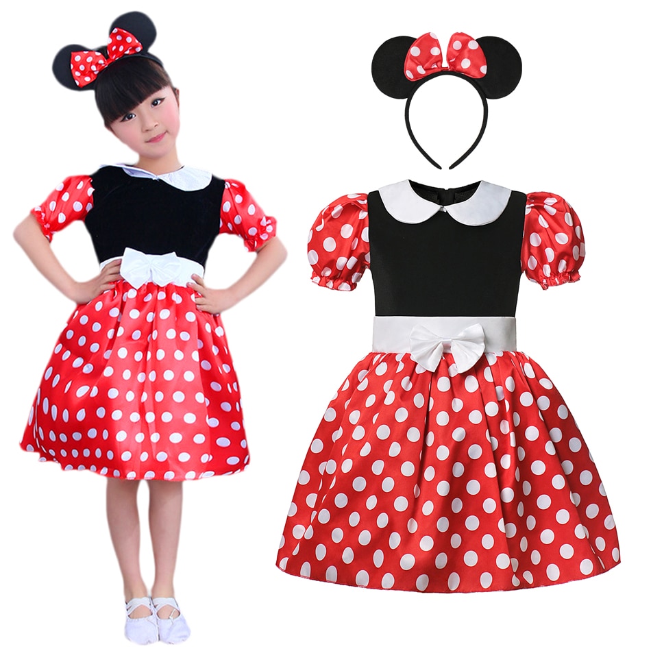 Girls Cartoon Princess Dot Dress Kids Birthday Party Cute Funny Costume Children 1-12 Years Old Clothes with Headband