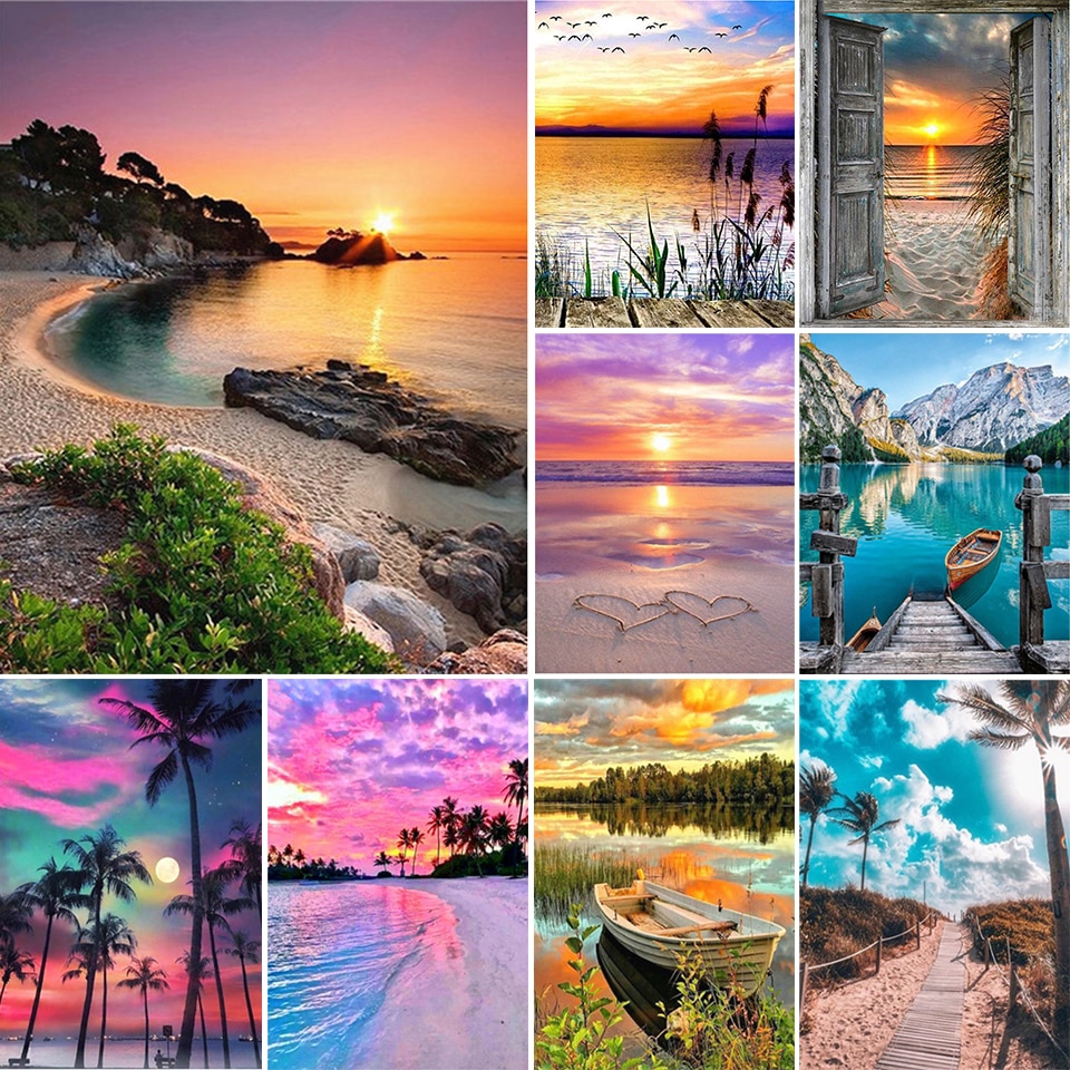 5D DIY Diamant Malerei Meer Sunset Strass Landschaft Kunst Bild Voller Diamanten Stickerei Mosaik