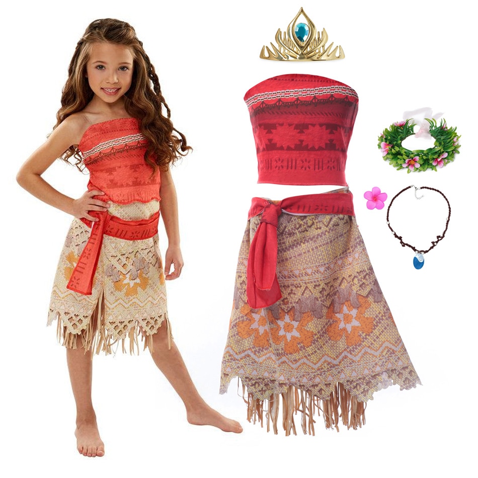 Disney Halloween Dress Up Party Moana Costume Little Girl Princess Fancy Clothes Children Vaiana Outfit for 2 3 5 6 8 10Y