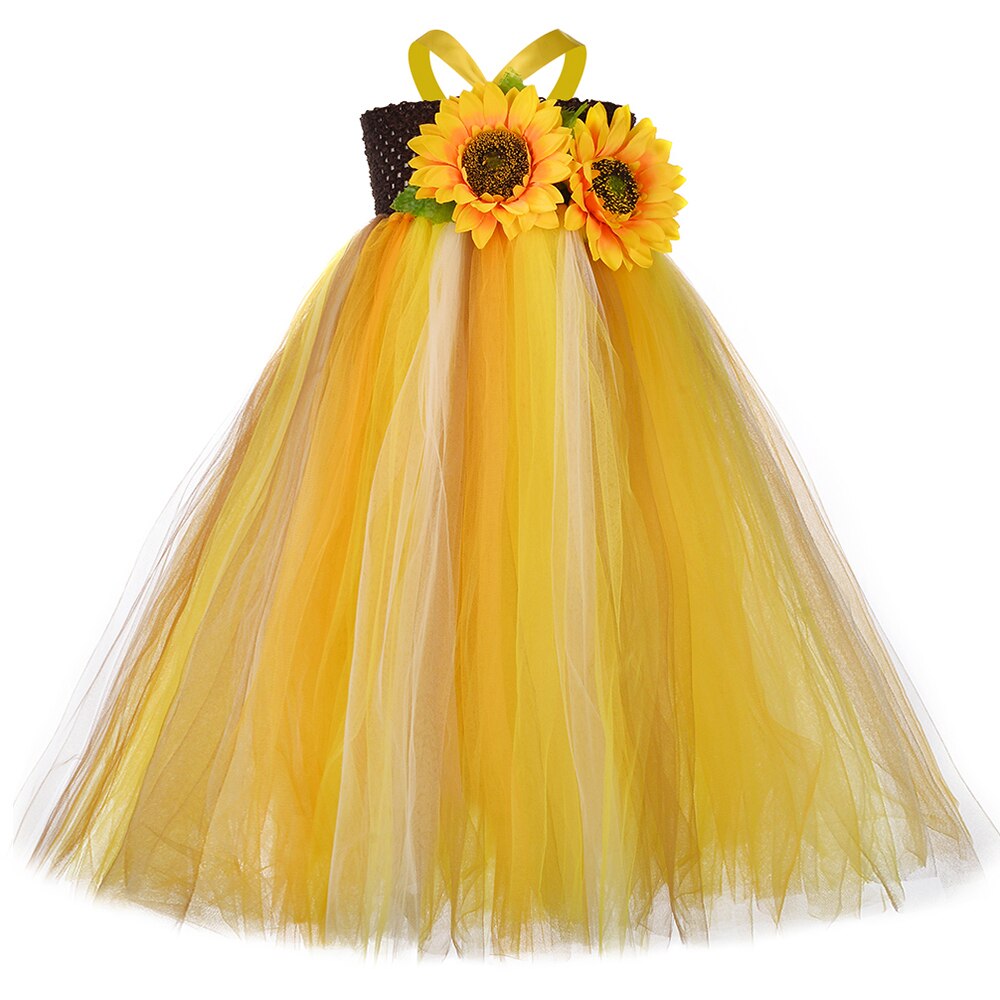 Sunflower Long Dress for Girls Pumpkin Scarecrow Costume for Kids Thanksgiving Halloween Costumes Girl Tutu Dresses Ankle Length