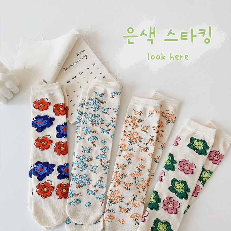 4Pairs/lot Baby Socks Spring Autumn Children Socks Korean Lovely Flower Cotton Kids Girls Tube Socks