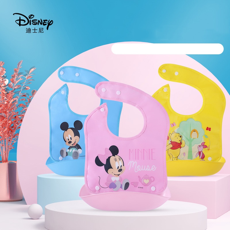 Cartoon Mickey Minnie Pattern Printing Silicone Baby Bib Three-Dimensional Moisture-Proof Waterproof Rice Pocket Baby's Sal