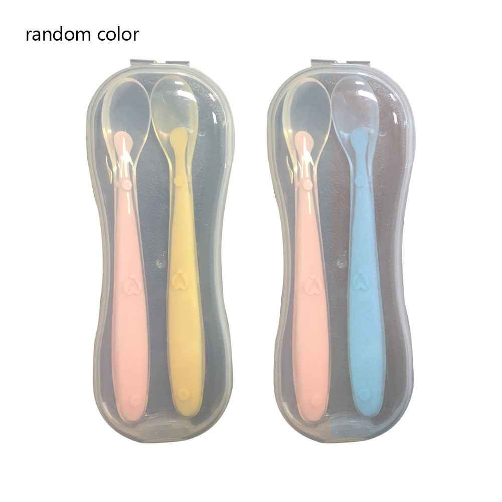 2pcs Baby Feeding Soft Head Spoon Silicone Spoon Safe And Healthy Suitable For Infants And Young Children