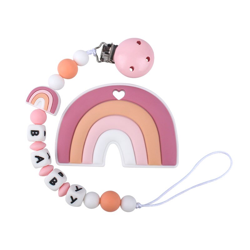 2Pcs/set Rainbow Baby Pacifier Clips Chain and Rainbow Teether BPA Free Baby Shower Gift
