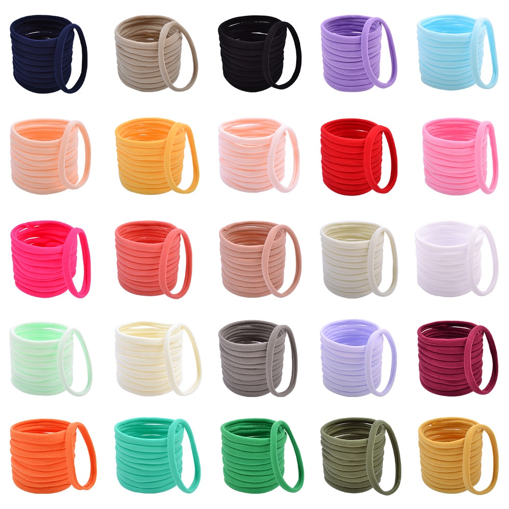 20pcs/lot Children Solid Color Elastic Nylon Hairband Fashion Seamless Link Rope DIY Hairstyle Design Tools Clothing Decoration