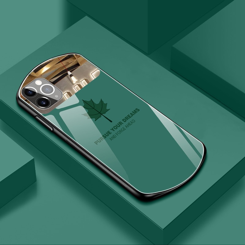 Luxus Nette Oval Ahorn Blatt Gehärtetem Glas Telefon Fall Für iPhone 13 12 11 Pro Max XSmax XR X SE