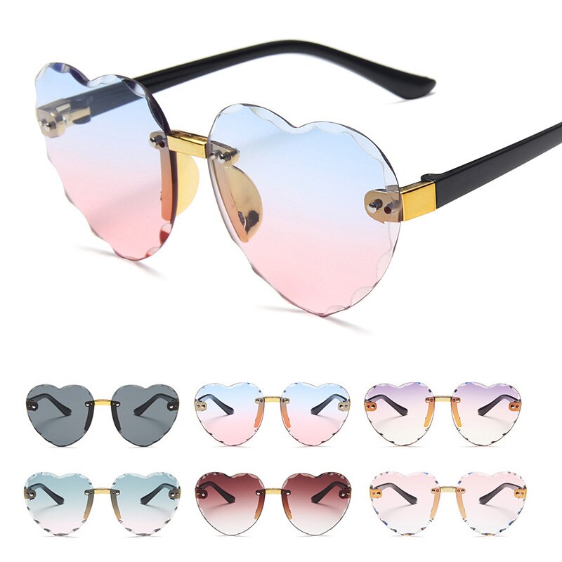 New Cute Heart Rimless Glasses Sunglasses Children Kids Gray Pink Red Lenses Fashion Boys Girls Kids Sports Sunglasses