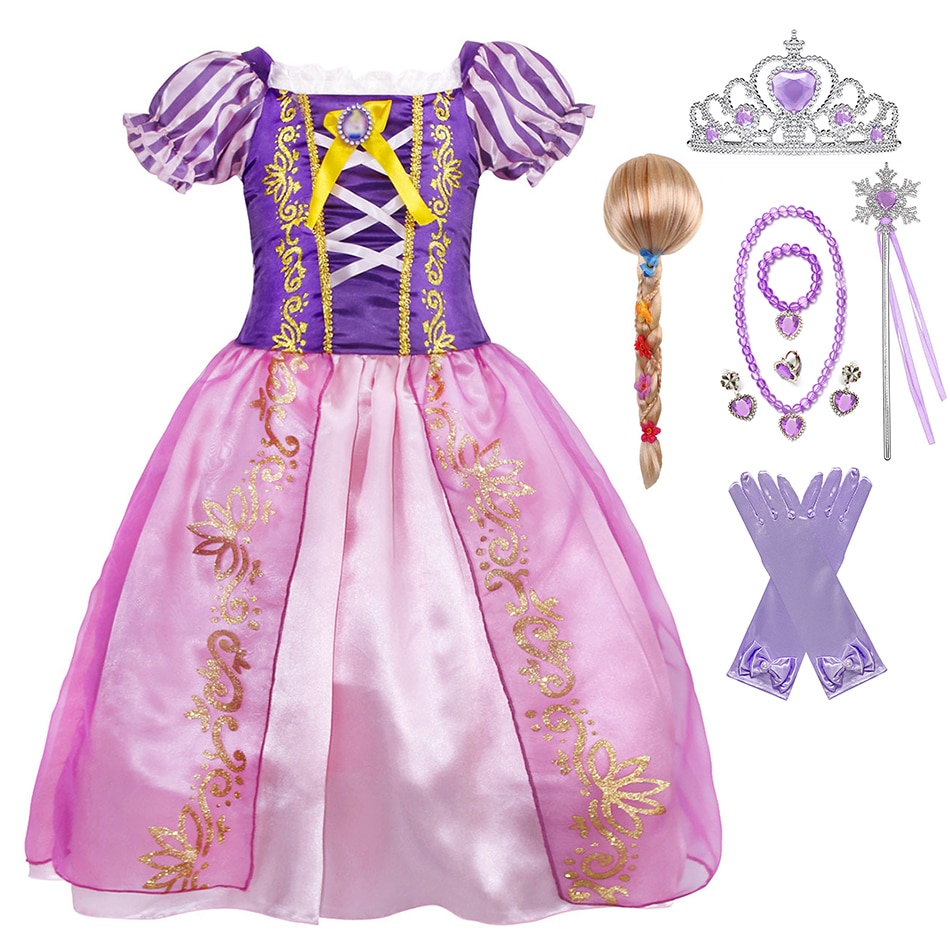 Girls Rapunzel Dress Kids Summer Tangled Fancy Princess Costume Children Disguise Birthday Carnival Halloween Party Clothes Gown