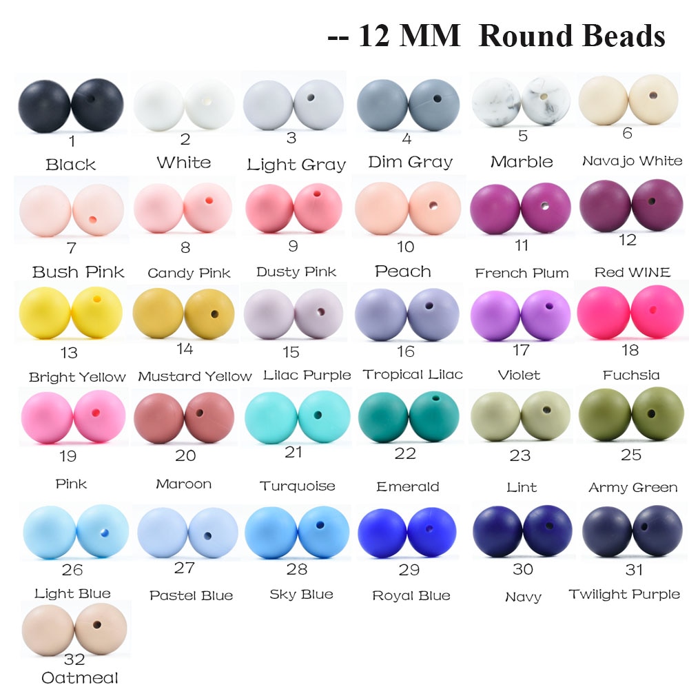 10PCS 12 MM Silicone Round Beads DIY Pacifier Chain Nurse Gift Round Silicone Ball Beads Teether For Perles Necklace