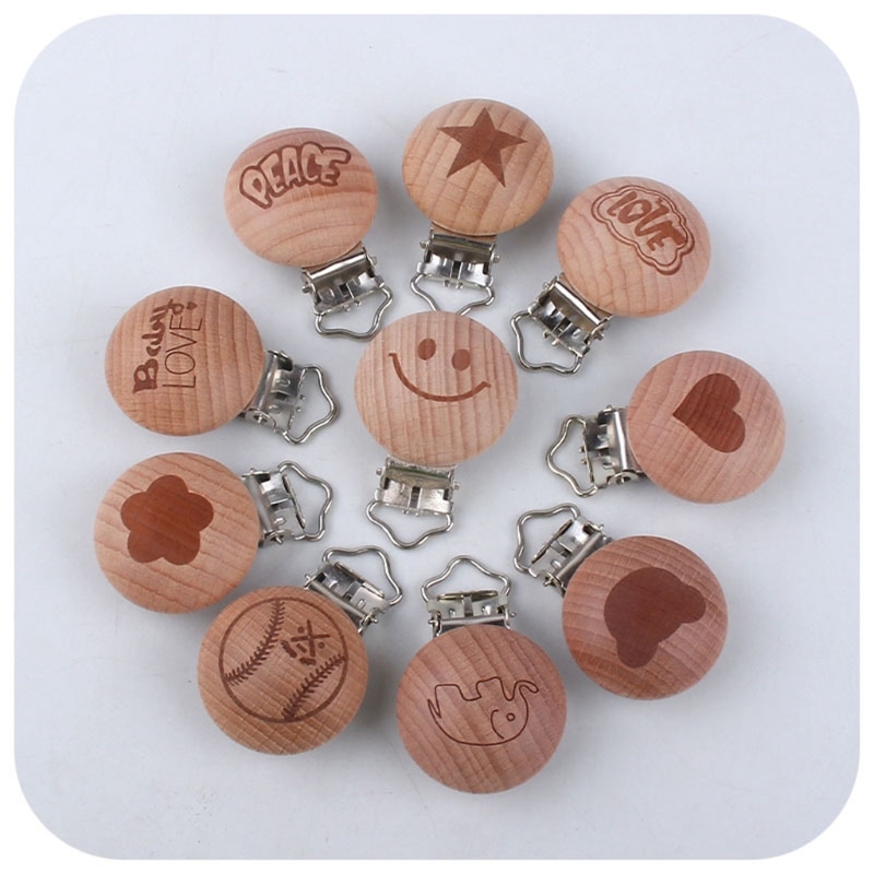 DIY Wooden Beech Pacifier Clips Baby Infants Soother Teether Safety Clasp Holder