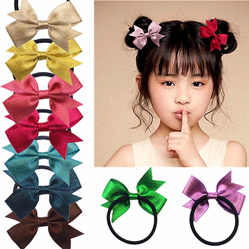 Lovely Handmade Dovetail Bows Infant Elastic Hairband Shining Grosgrain Ribbon Bowknot Baby Hair Rope Kids Accessory Photo Props