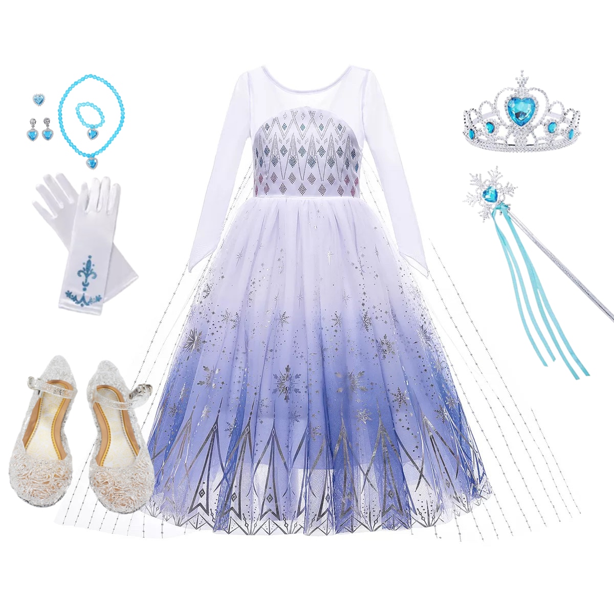Snow Queen Baby Girl White Elsa Dress Anna Elsa Cosplay Costume Summer Princess Dress Halloween Birthday Party Wedding Dress