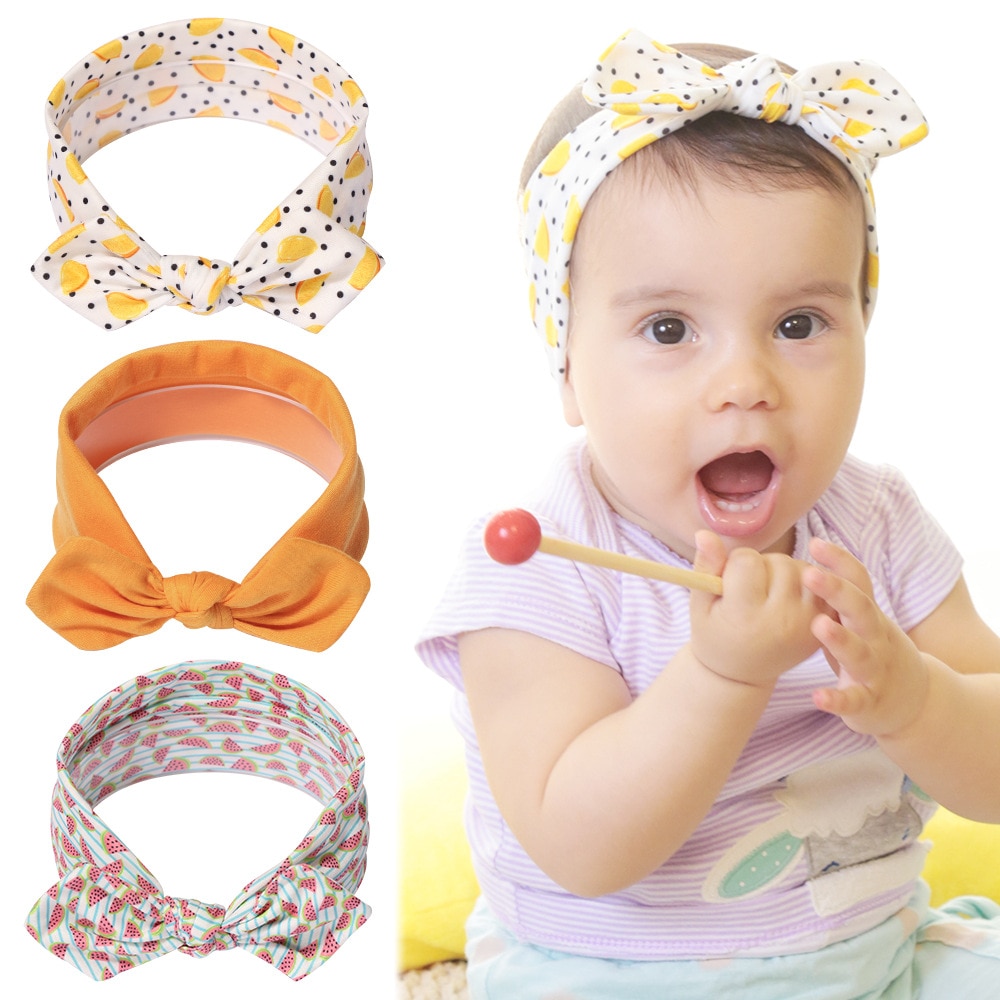 3Pcs/Set Soft Nylon Elastic Baby Headband Bows Knotted Newborn Baby Girl Headbands Hair Accessories printing Girls Hairband