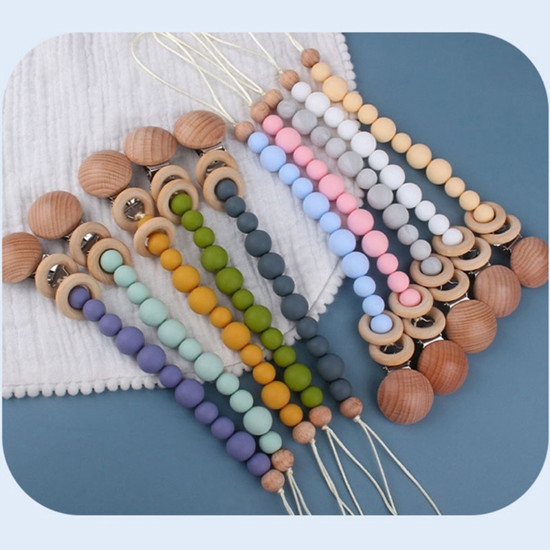 Baby Pacifier Clip Silicone Beech Beads Clip Pacifier Chain Chew Toys Baby Teether Toys Nipple Holder Appease Soother Chain